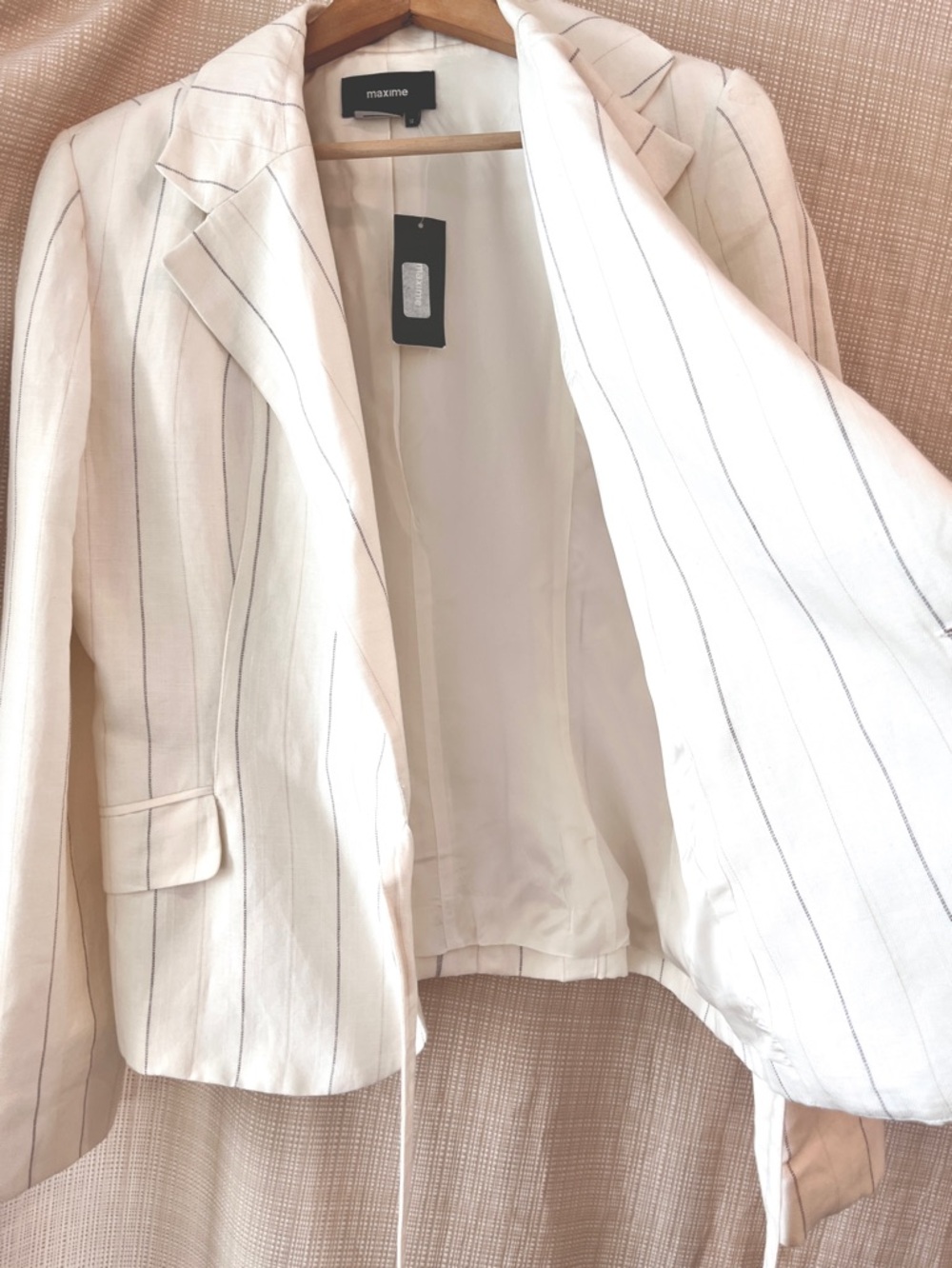NWT Linen Double Breasted Blazer With Tie Belted Side Tie Ecru Minimalist Modern - Picture 10 of 14